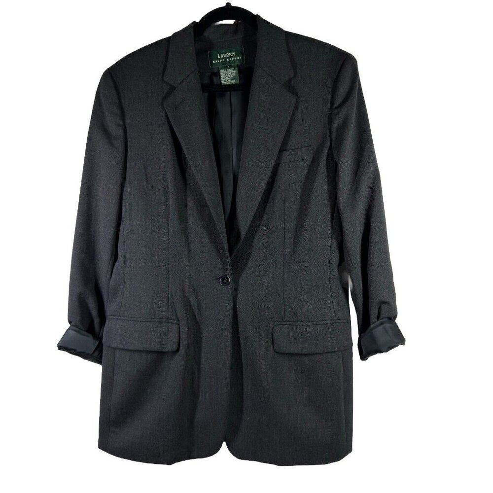 Lauren Ralph Lauren Women’s Size 12 Blazer 100% Wool Charcoal Gray Jacket
